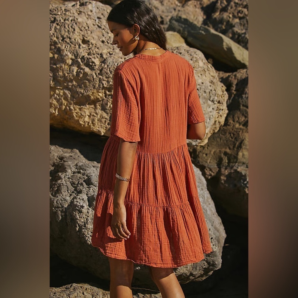 NWT! Anthropologie Orange Rust Kallie Flowy Tunic Dress 🔖 - Picture 2 of 5
